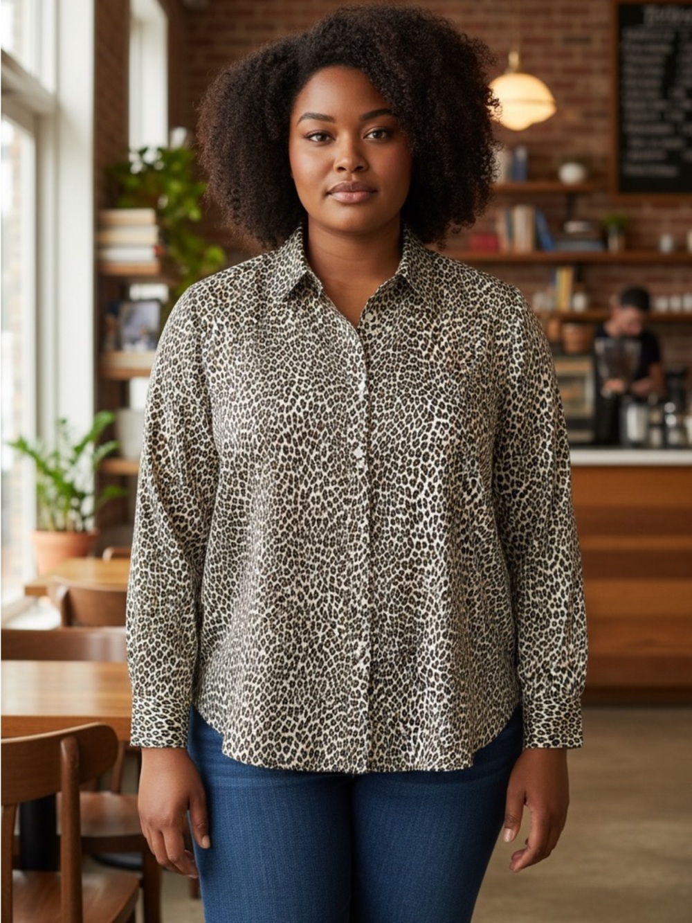 Talbots Leopard Print Button-Down Shirt - Beige and Black
